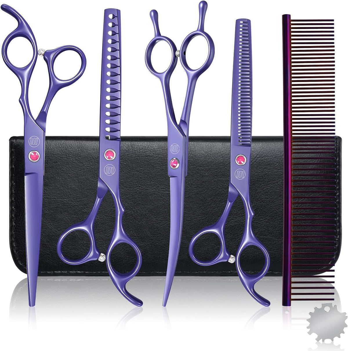 Professional Dog Grooming Scissors Set - 7 Inch (Pack of 5) / Purple