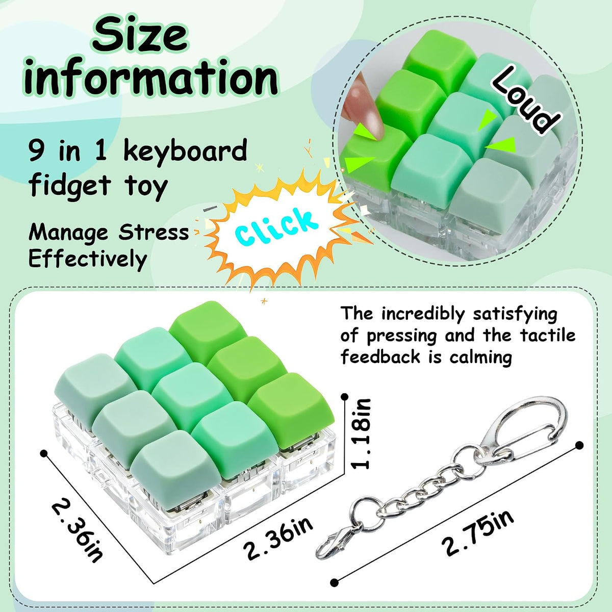 XiawaLangzhuo cat paw keyboard fidget toy, 9-in-1 clicker keychain in white and purple - view 23