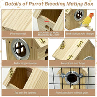 PINVNBY Parakeet Nesting Box Bird House for Cage Wood Mating Box Bird - Wood House Shape,M: 7.91*6.3*5.82 inch - image 3