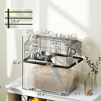 PawHut Large Hamster Cage with 12" Deep Tray, 2 Tier Gerbil Cage with Tube System, Water Bottle, Ramp, Feeding Bowl, 23" x 17" x 22", Black