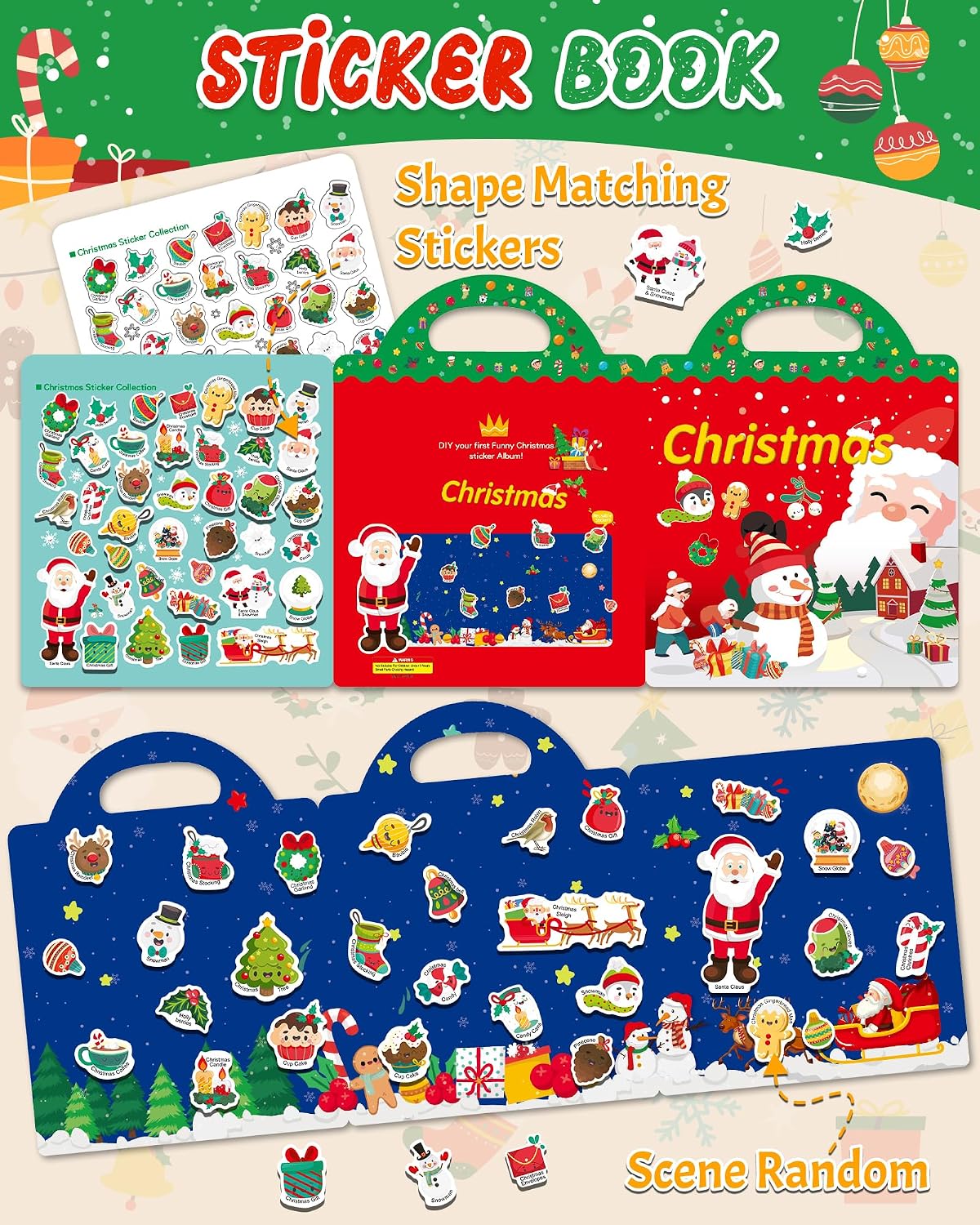 Benresive Reusable Sticker Book, Travel Stickers for Kids - Christmas - image 2