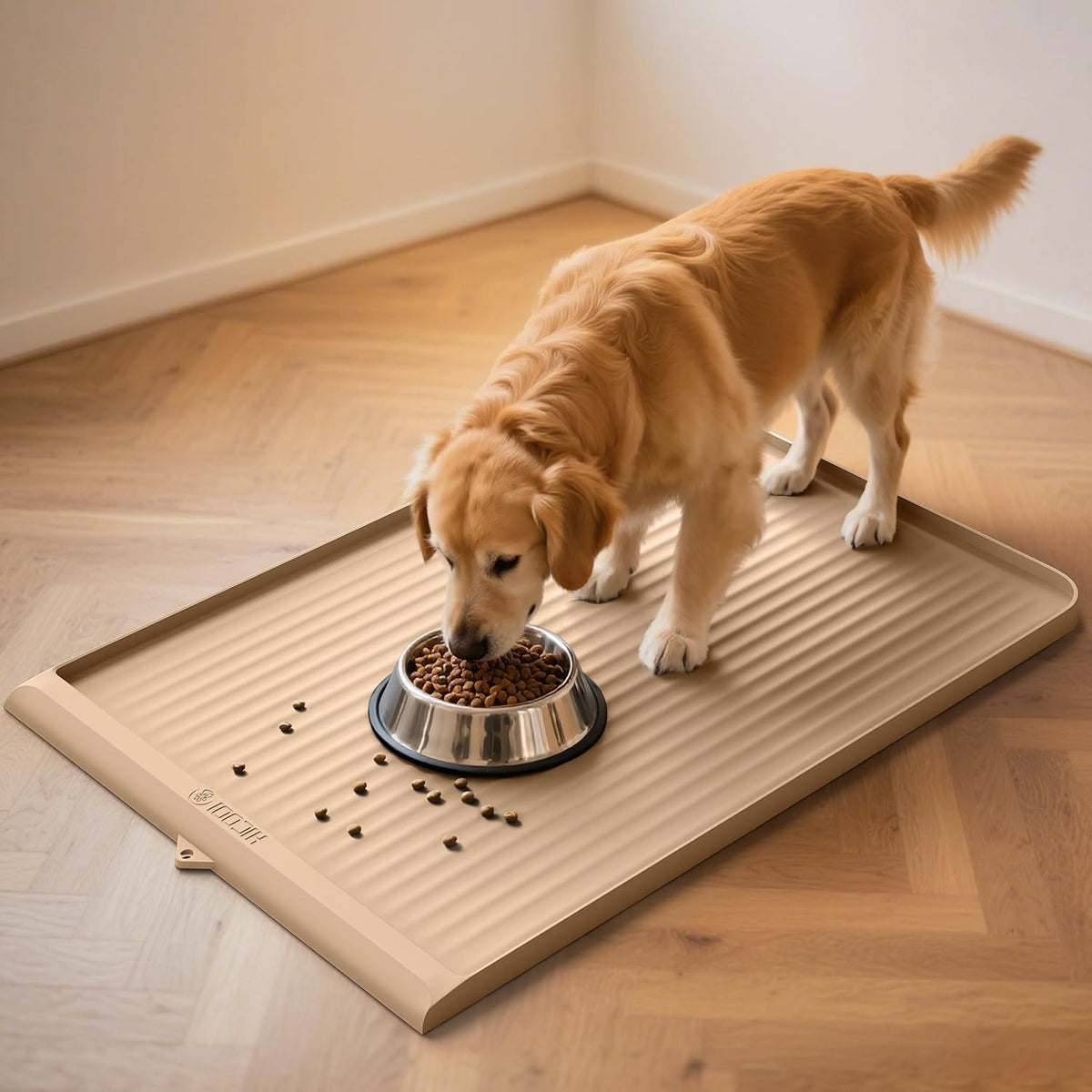 Dog Food Mat 36"x24", Waterproof Dog Bowl Mat - Khaki