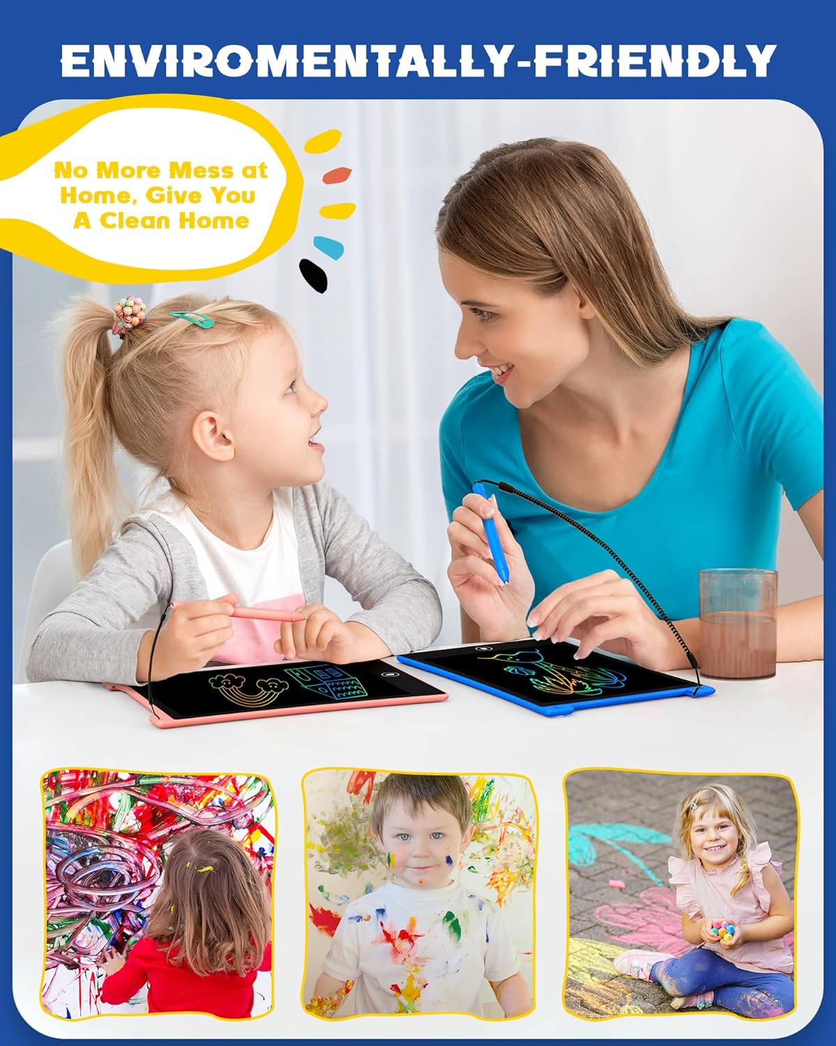 bravokids 2 Pack LCD Writing Tablet with Stylus - Blue+pink / 8.5 inch - image 4