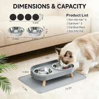 Elevated Cat Bowls with Food Mat - Grey - image 4