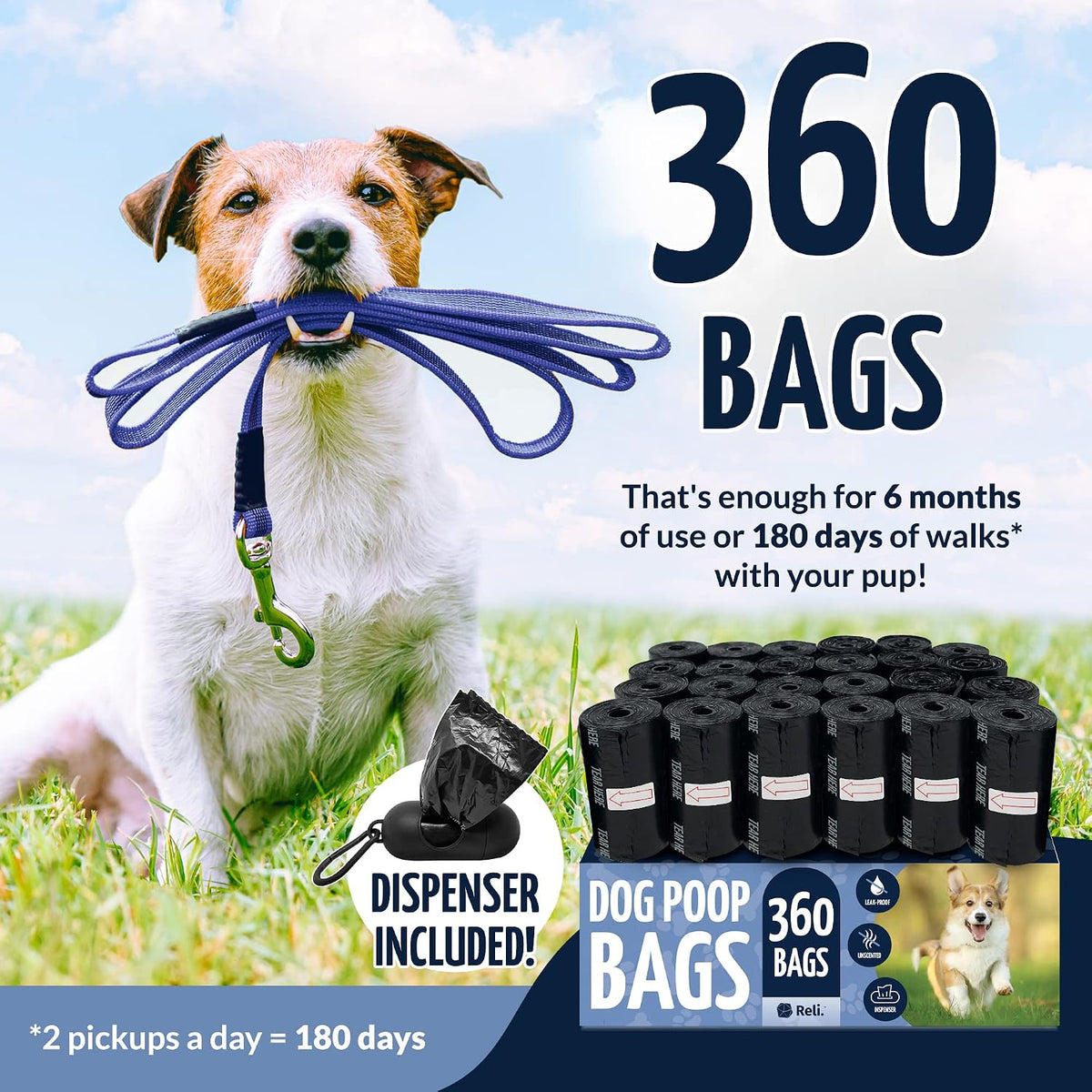 Reli. Dog Poop Bags w/ Holder, Leash Clip Dispenser - image 3