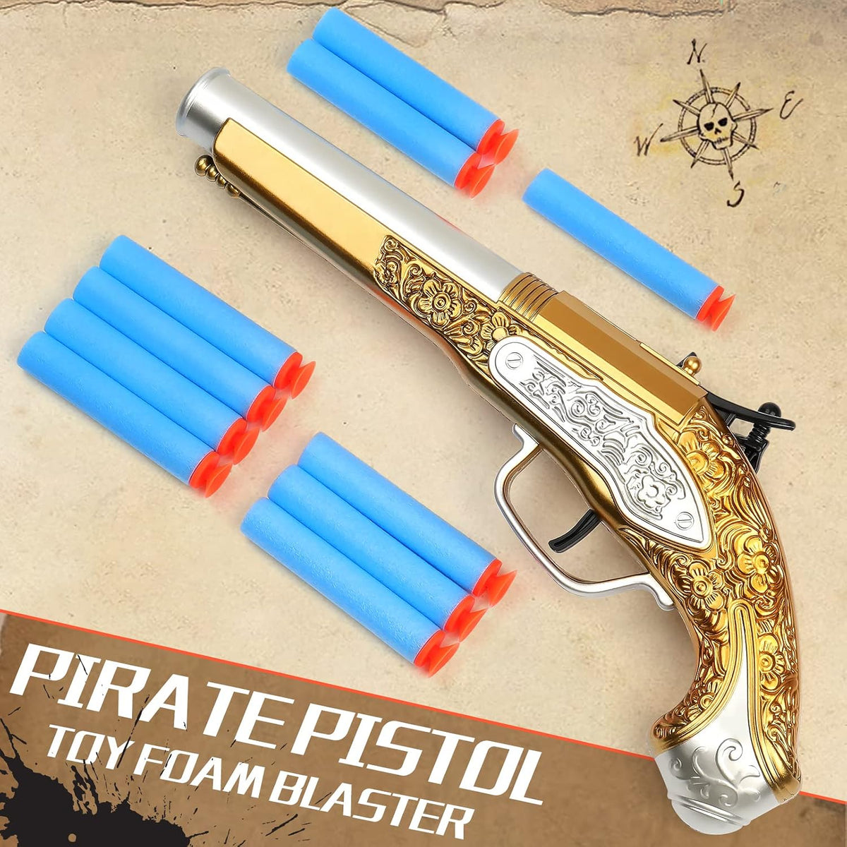 Toy Pirate Foam Blaster for kids Soft Foam Darts 20pcs Themed - Gold - image 2