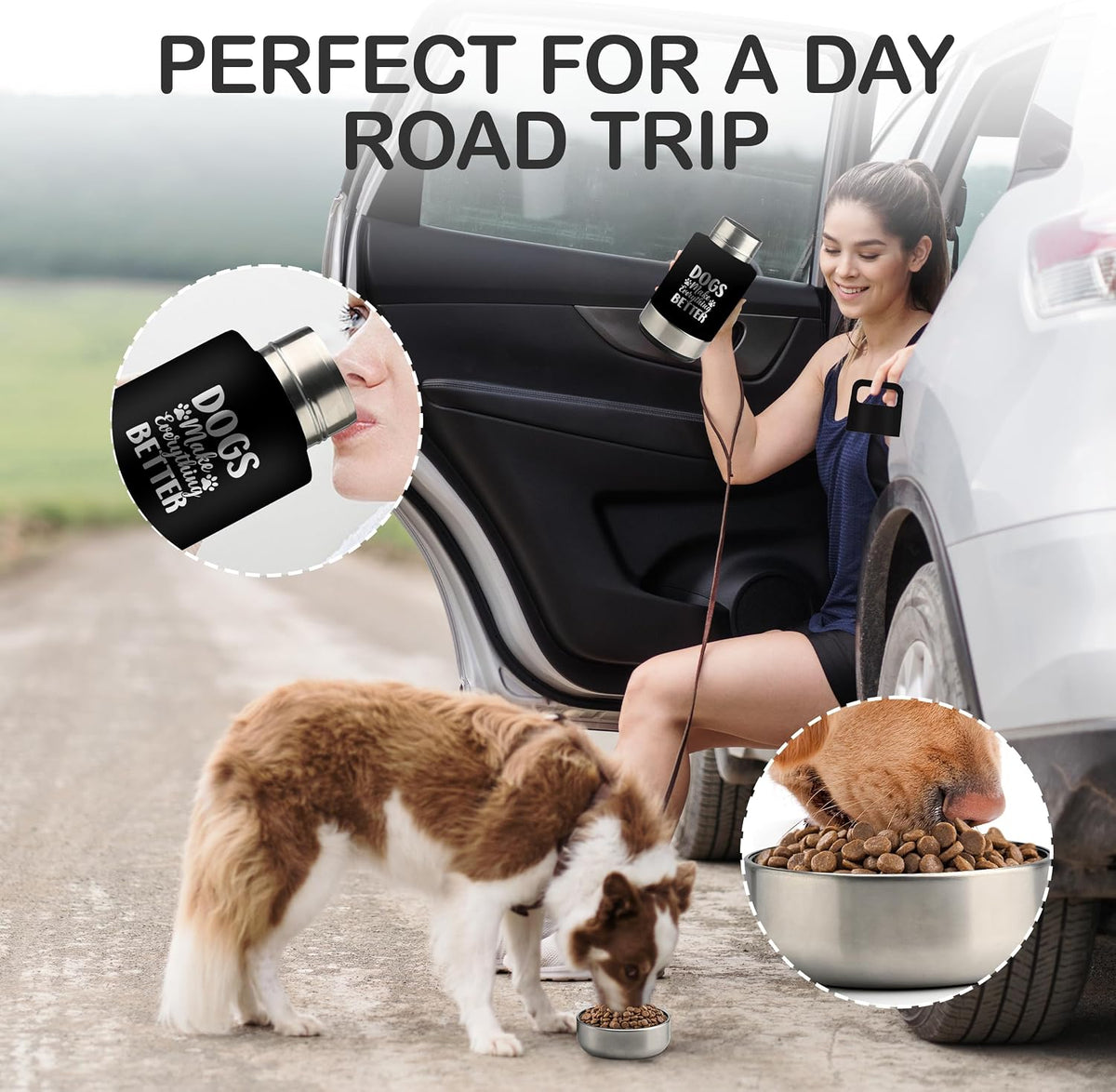 KEWIXY Insulated Dog Travel Water Bottle with Detachable Bowls - Black:Dogs Better / 32 Oz - image 4