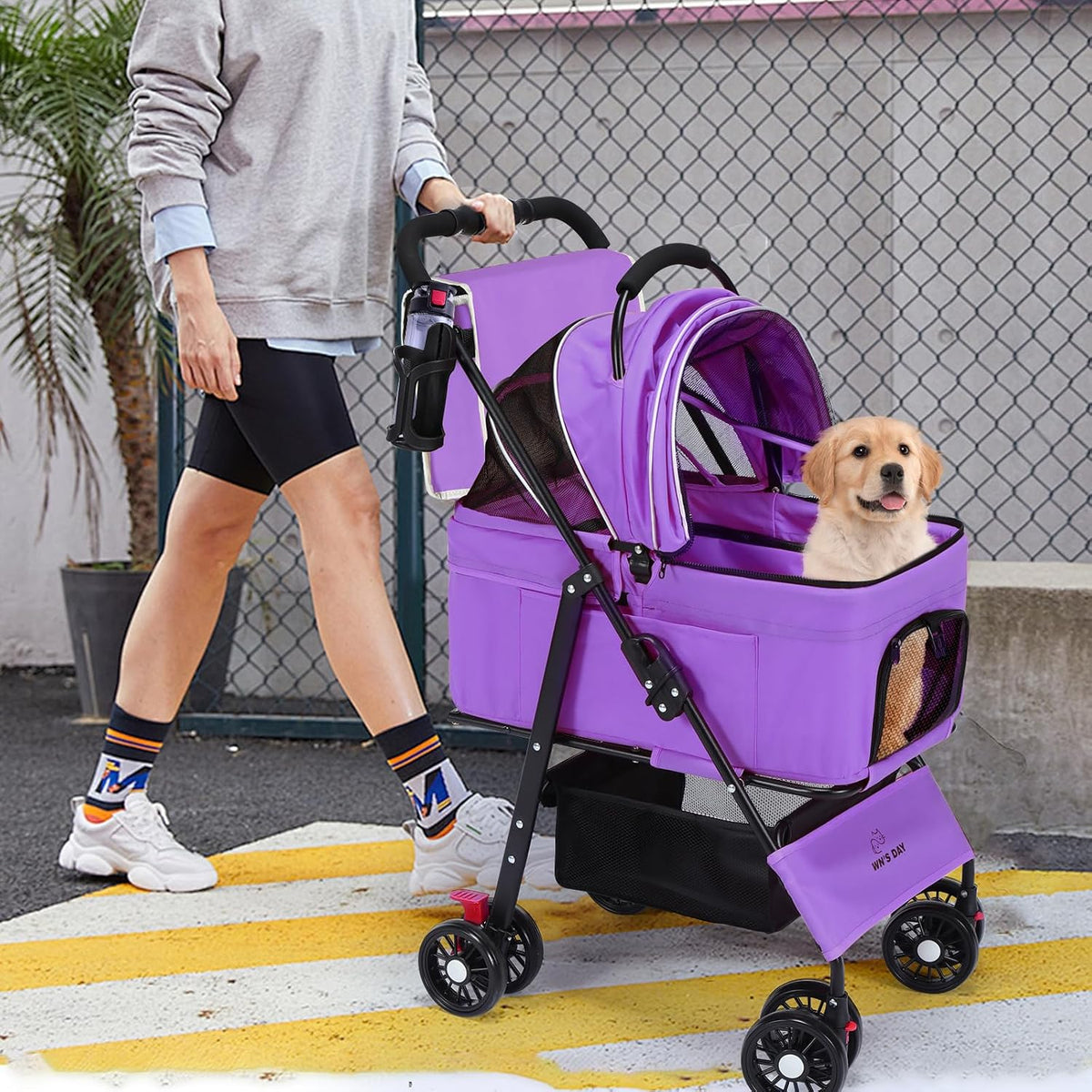 3 in 1 Pet Dog Stroller for Small Medium Dogs 10-50 lbs - Purple - image 2