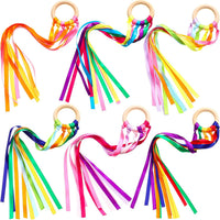 Sumind 6 pack of ribbon dance wands for kids with smooth hardwood rings and bright ribbons - view 3