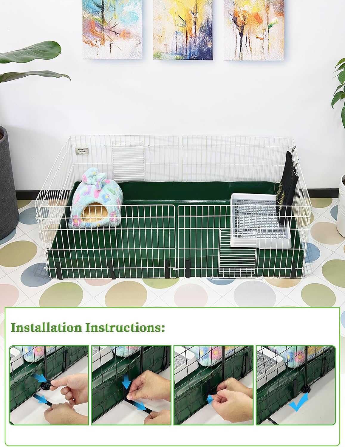 Guinea Pig Litter Box, Hay Holder, Cage Liner - 24"x47" / Green - image 4