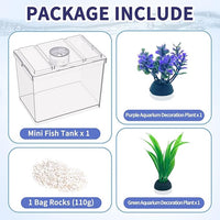 Mini Betta Fish Tank, Small Fish Bowl for Temporary Space, 0.2 Gallon Stackable Cube Tank with Artificial Plants and Gravels for Small Fish, Insect, Shrimp, Crab, Spider. (Pack-1)