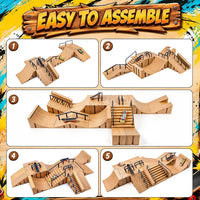 CS COSDDI 14in1 Finger Skateboard Park Set for Kids 8 Skateboards - Light Brown - image 2