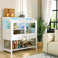 Hamster Cage with Storage Cabinet, Guinea Pig Cage for Small Animals, Large Hamster Cage and Habitat with Easy View Acrylic Panels and Pull Out Drawer for Hamster, Rabbit, Hedgehog, Easy to Clean