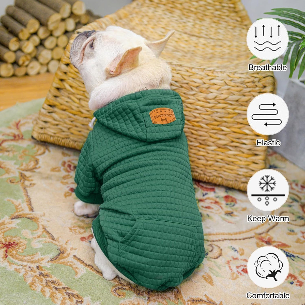 Small Dog Hoodie,Warm Winter Dog Sweater with Pocket & Leash Hole – Essentials for Dogs - Dark Green / 3XL (Back: 30",Chest: 37", Neck: 27") - image 4