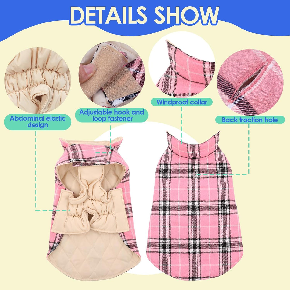Winter Dog Jackets, Reversible Dog Coat with Leash Hole - Pink / 2XL - image 3
