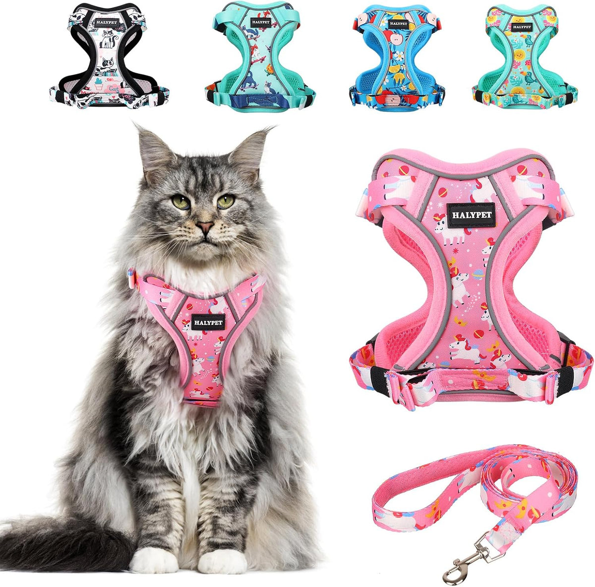 Cat Harness and Leash Set[MAX Safety 4th-Gen] Cute Escape Proof Vest - H603 Pro Pink Unicorn / Medium (13-18lb)