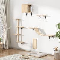 COZIWOW Wall Mounted Cat Furniture, Cat Wall Shelves and Perches, Floating Cat Shelves for Wall Set of 5(Beige)