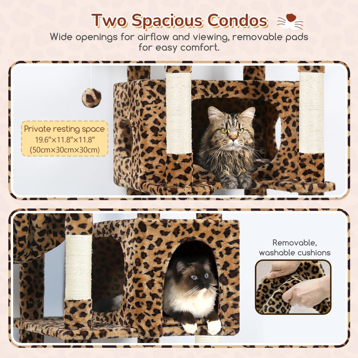 Globlazer 74in Heavy Duty Cat Tree Tower for Indoor Cats Large Adult - Leopard Print / 74inch - image 3