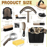 Abbylike 12 Pieces Horse Grooming Kit with Organizer Tote Bag Tack Room Supplies Horse Brush Sets Equine Care Cleaning Kit Shedding Grooming Massaging Tools(Khaki)
