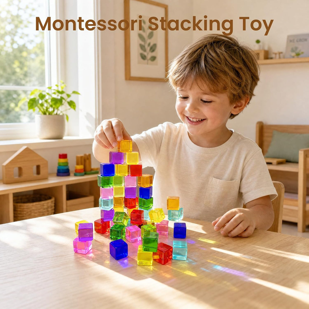 Woodtoe 24 PCS Rainbow Blocks Set - 64 PCS Rainbow Blocks - image 2