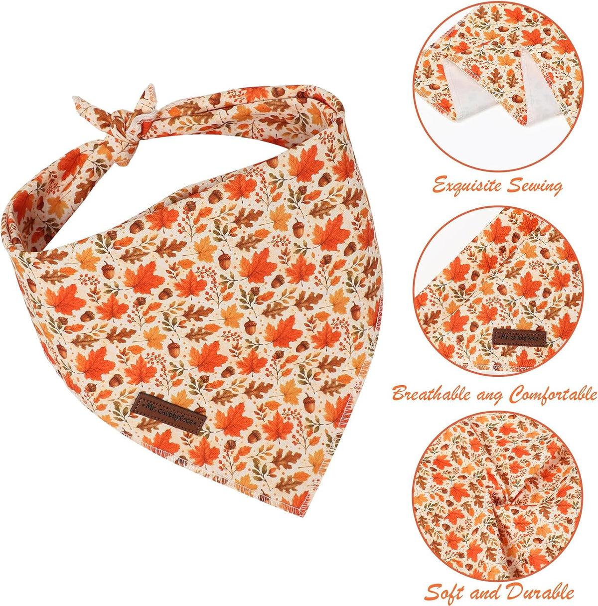 MR. CHUBBYFACE Fall Orange Plaid Dog Bandanas Reversible Triangle - C:Fall Acorns / L - image 3