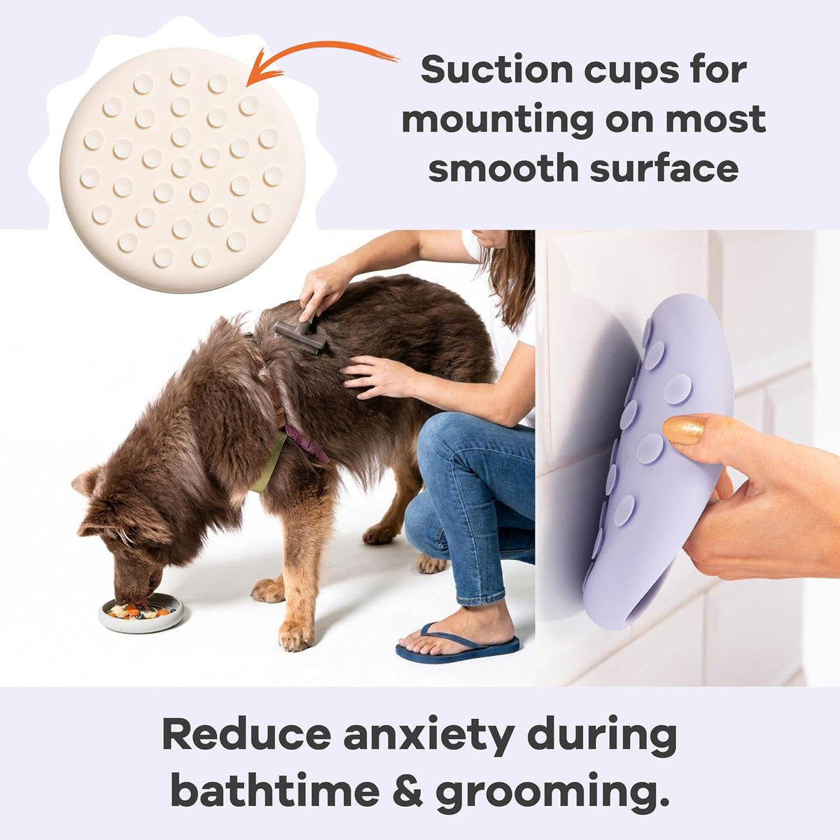 Lick Dish, Silicone Lick Mat + Slow Feeder for Cats & Small Dogs - Almond / Large - image 4
