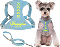 Puppytie XS Dog Harness and Leash Set, Denim Brown, XS – Essentials for Dogs - cross-light blue / S(9-17.5lb)