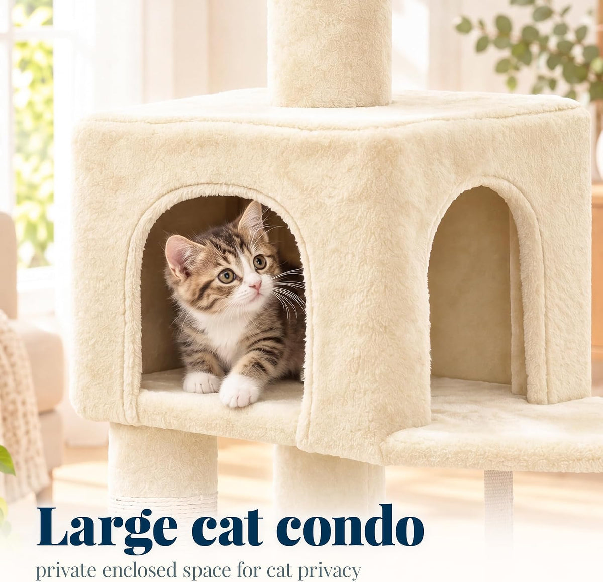Hey-brother Cat Tree, Multi-Level Sisal Covered Scratching Posts - Beige / 60.6 Inches - image 4