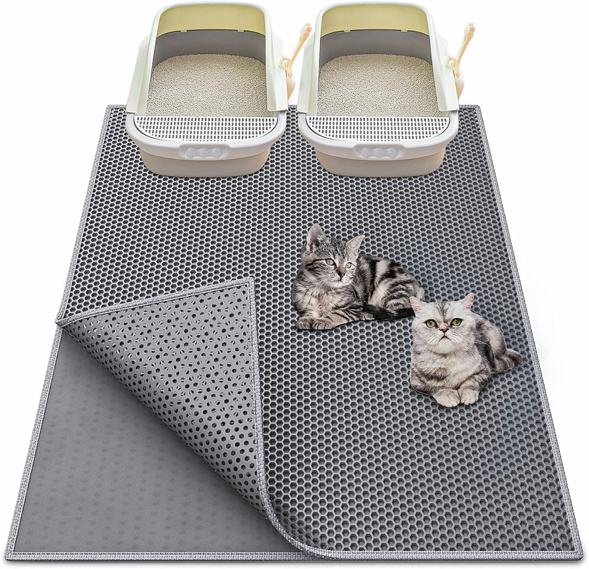 Waretary Cat Litter Mat, 36"x30", Waterproof, Scatter Control - Grey / 36"x 30"