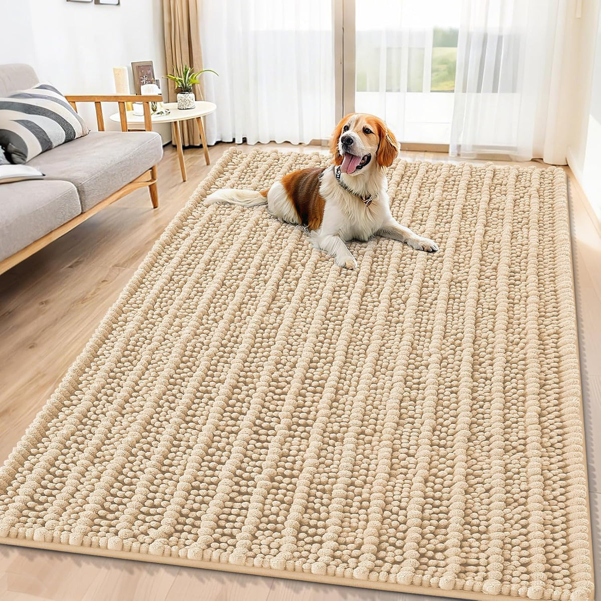 Smiry Dog Door Mat for Muddy Paws 30x20 - Layered Pattern / Layered-Beige / 71"X46"
