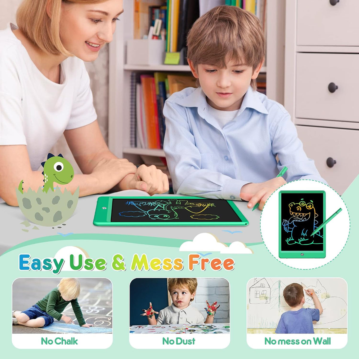 FLUESTON LCD Writing Tablet for Kids - 11"W x 7.5"H / Wonderful Green - image 4