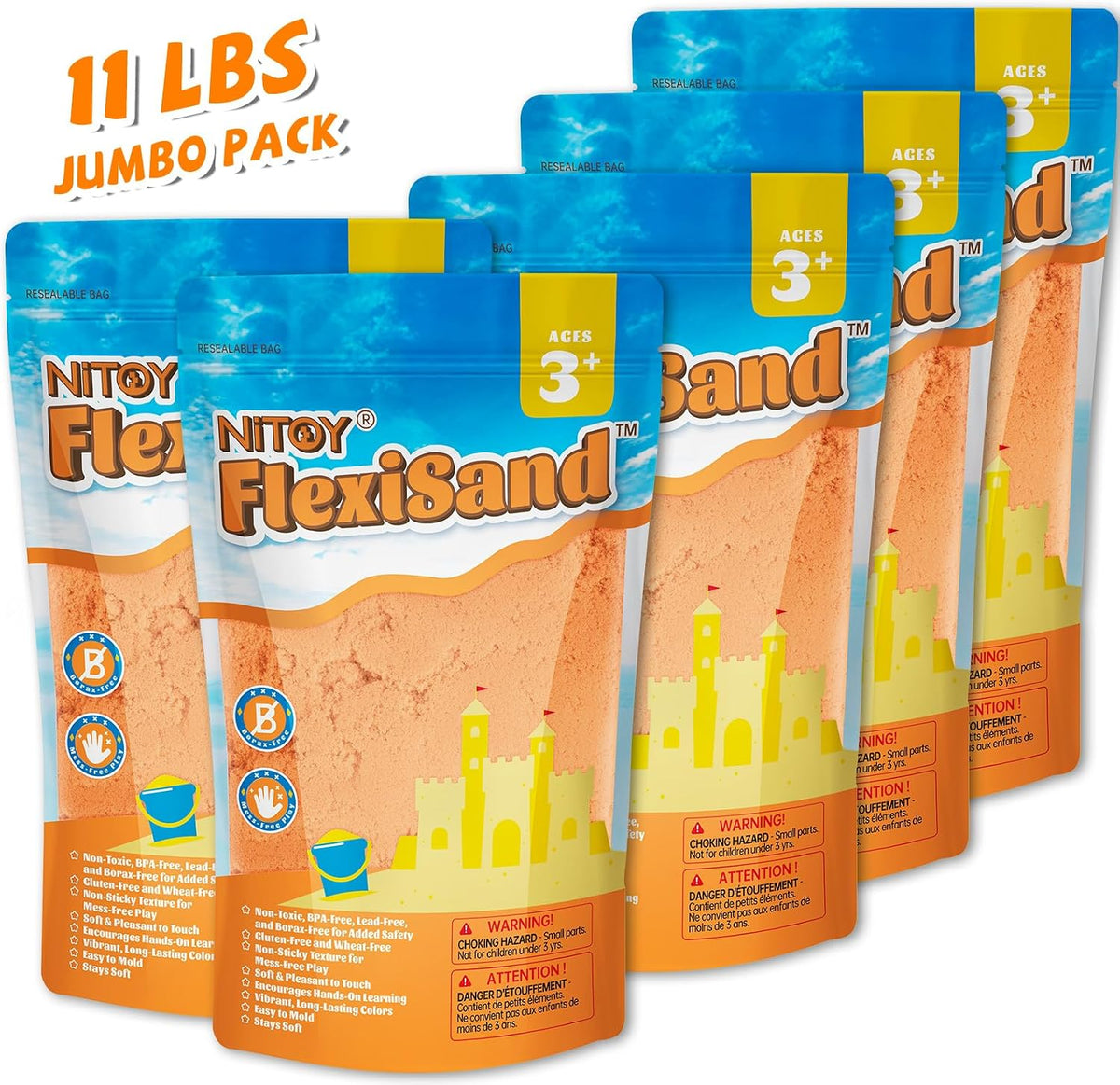 NiToy FlexiSand 11lbs Toy Sand 5 Colors Self-Sticking Non-Toxic - Orange - image 4