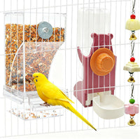 No Mess Bird Feeder for Cage Automatic Small Bird Food Container - Red+Transparent / 2Pcs