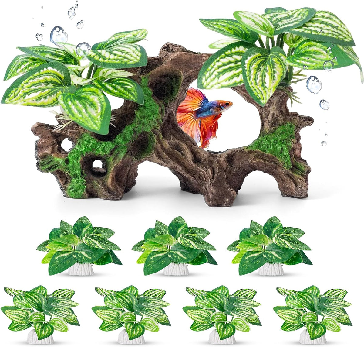 CousDUoBe 12 Pcs Betta Fish Tank Decor，Silk Aquarium Plants Green - 8 Pcs Silk Aquarium Plants（Style C）