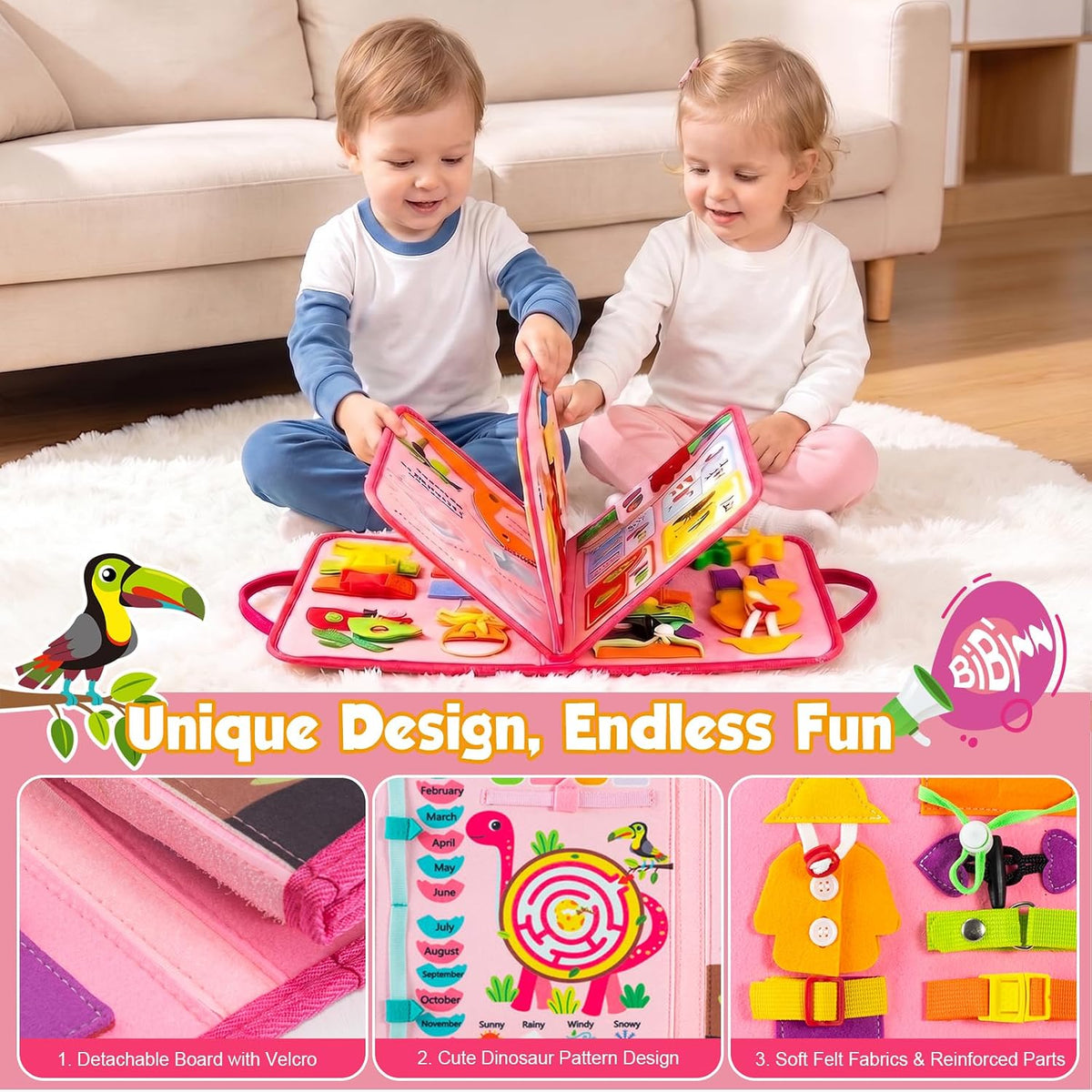 Winblo Toddler Busy Board - Rose Pink - image 3