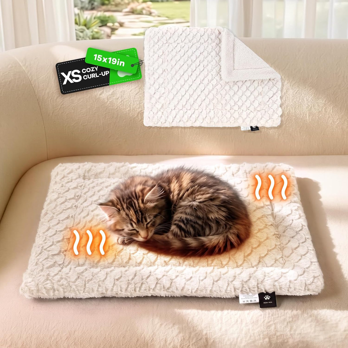 Mora Pets Self Warming Cat Bed Self Heating Cat Pad Pet Mat Indoor - Beige / X-Small