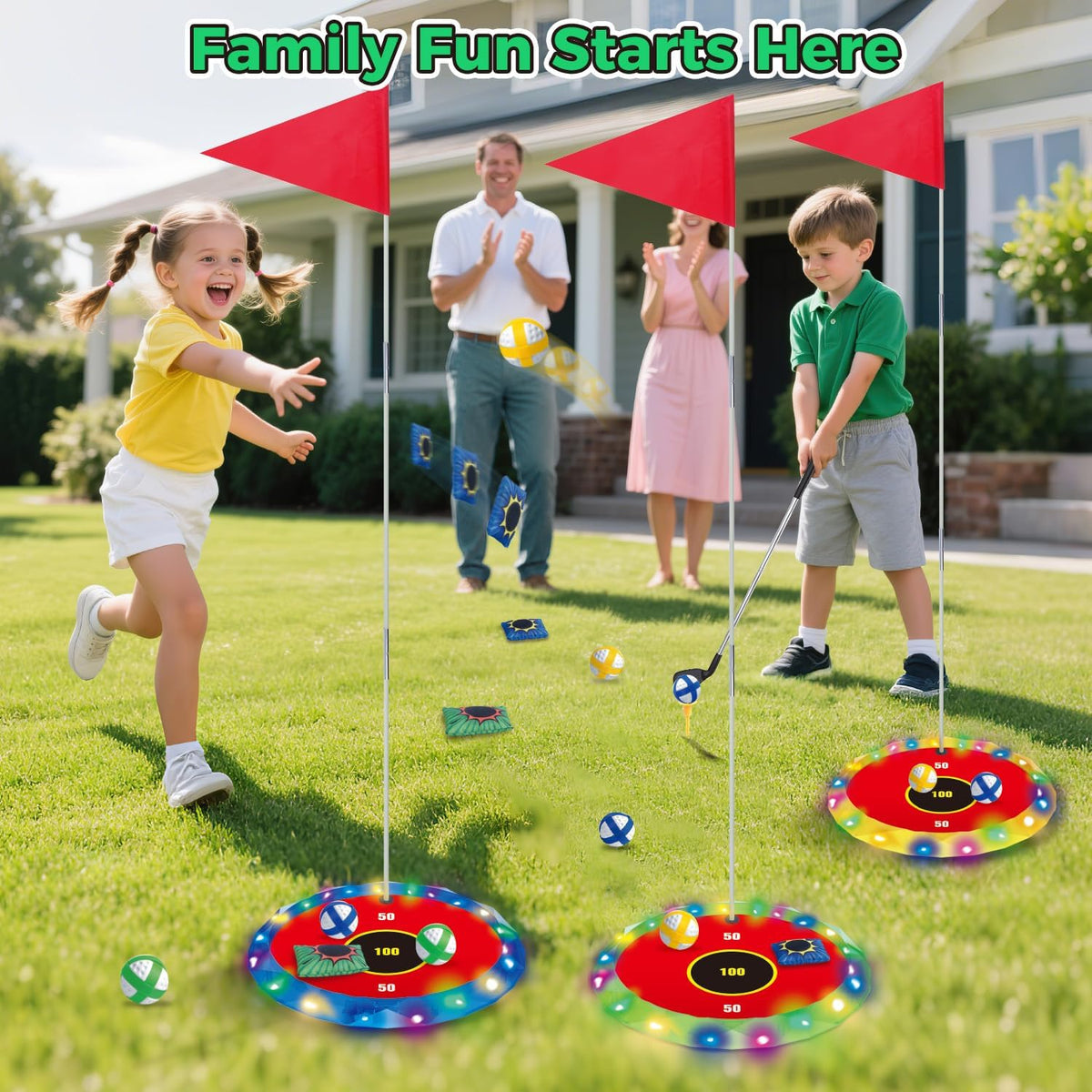 VATOS 2-in-1 light up golf set for kids with glowing targets and clubs - view 4