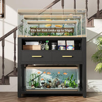 40-50 Gallon Aquarium Stand with Stable Metal Frame & Power Outlet, Heavy-Duty Fish Tank Stand with Waterproof Mat, 800LBS Capacity Storage Cabinet, Suitable for Turtle Tank, Reptile Terrarium, Black