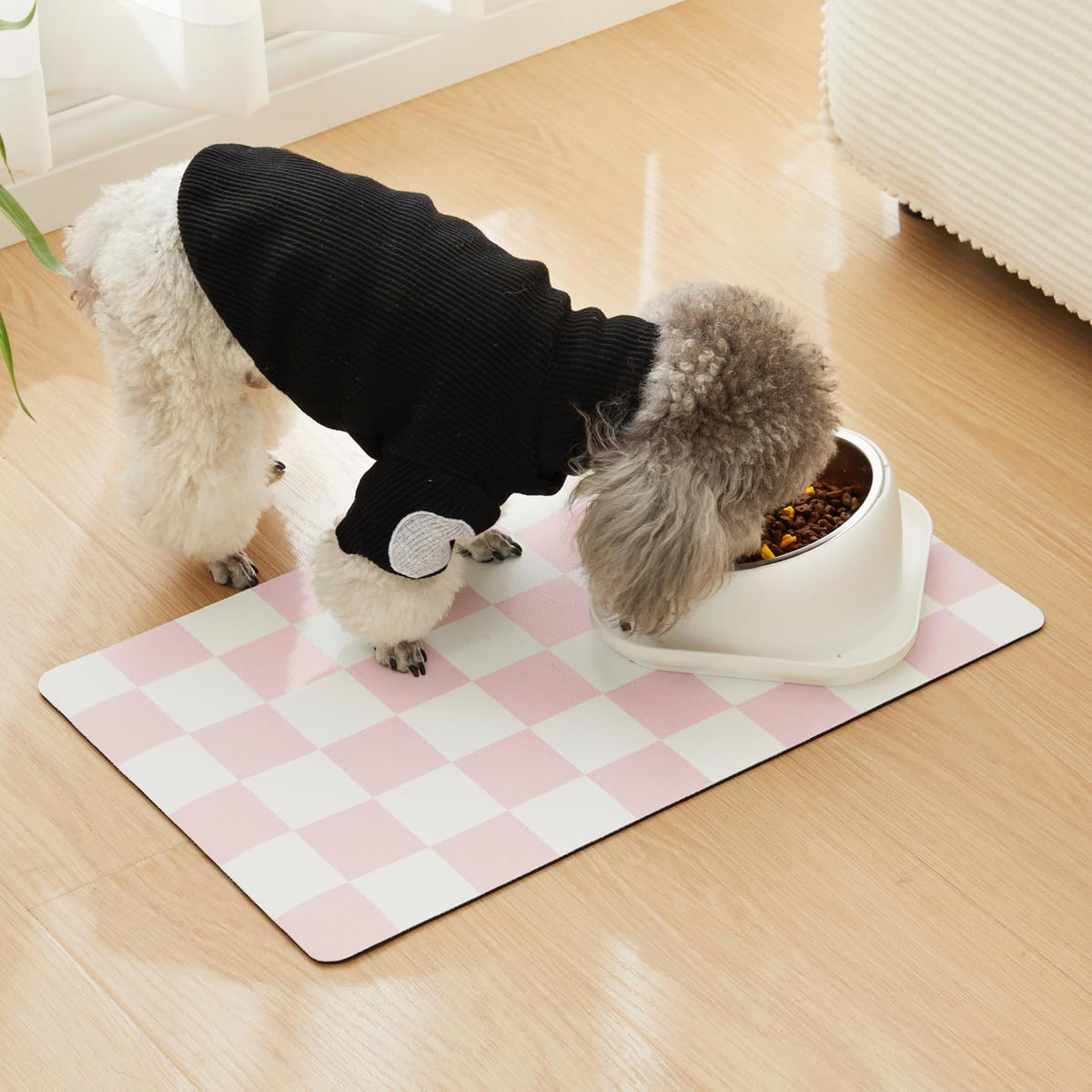 Checkered Dog Feeding Mat - 19"L x 12"W / Pink - image 3