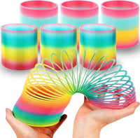 Liberty Imports 6 pack of large 4 inch rainbow coil spring toys in neon and glitter colors