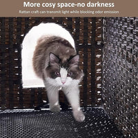 Cat Litter Box Enclosure with Litter Trapping Mat; Handwoven Plastic Rattan Kitten House; No Installation Hidden Cat Washroom; Pet Crate for Balcony,Bedroom,Living Room