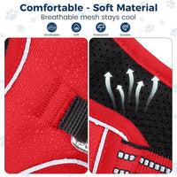 Funfox Dog Harness No Pull, Adjustable Pet Vest Harness, Super Soft Material with Vertical Handle Easy Control, Reflective Night Walking, 2 Leash Clips for Medium Sized Dogs, Red, M
