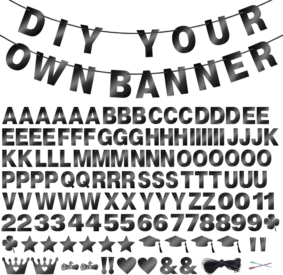 TMTECHJS 131-piece custom letter banner kit with glittering gold flags and ribbon - view 2