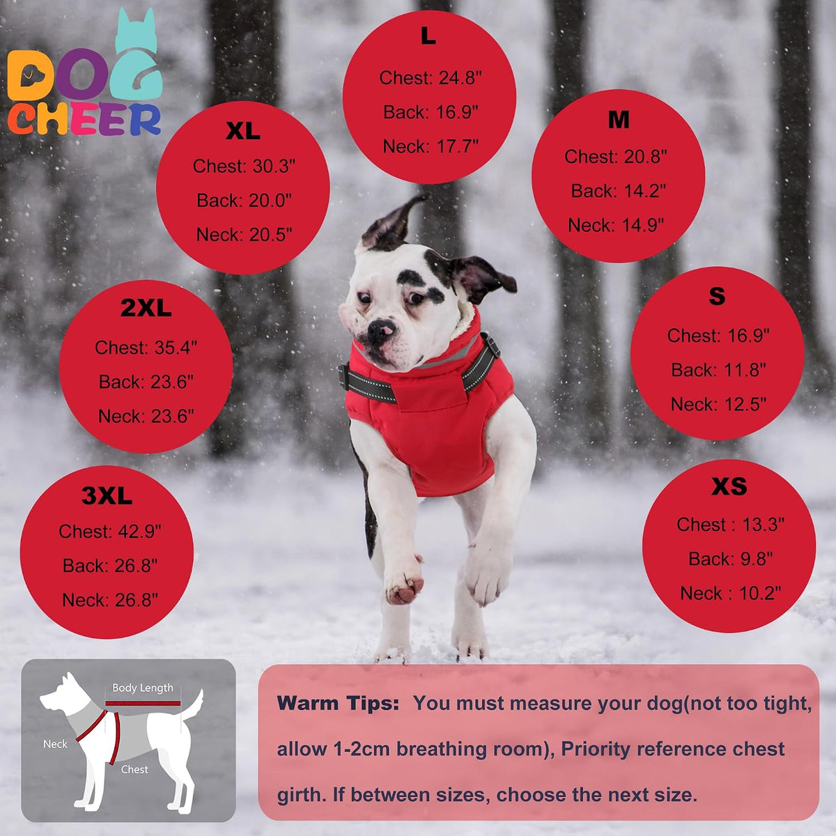 Dogcheer Dog Coat with Harness - Red / XXX-Large(Chest:42.9"Back:26.8" Neck:26.8") - image 3