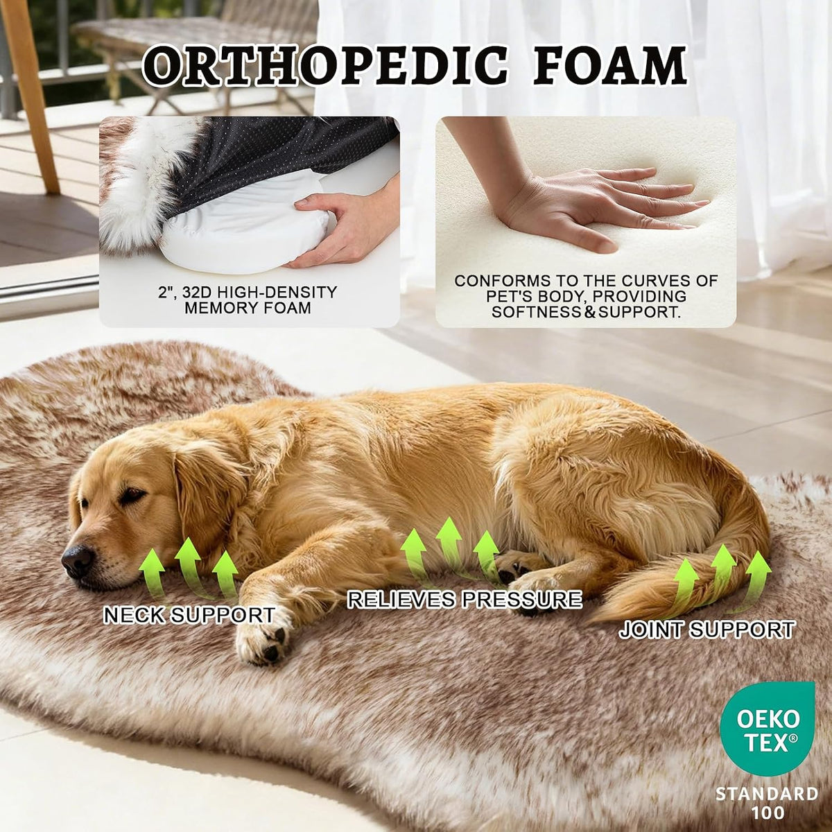 Faux Fur Dog Bed Rug for Large Dogs - Brown / Large, All Breed Sizes - image 2