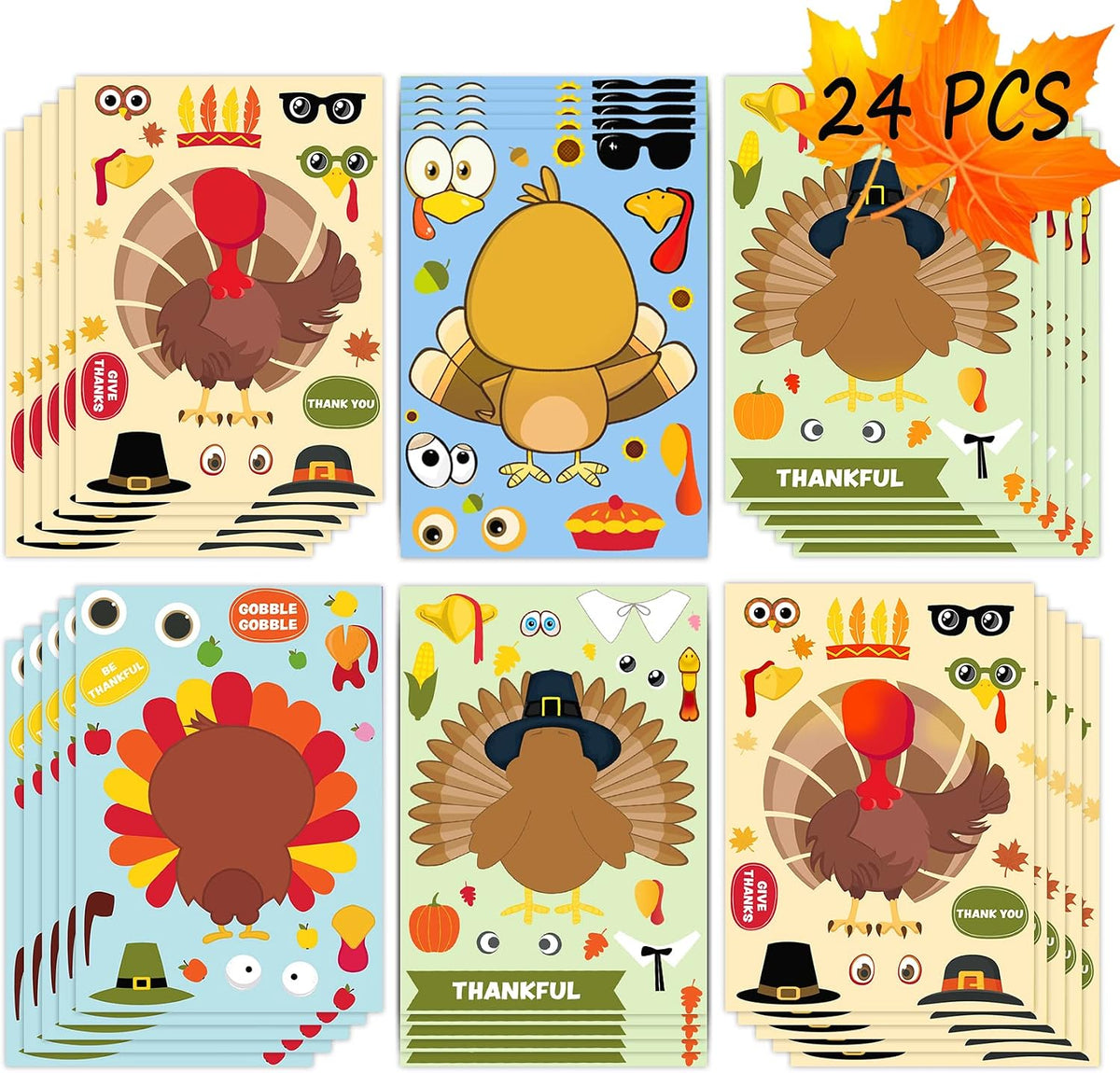 Pumpkin Decorating Kit, 24 Sheets Halloween Pumpkin Stickers Decorations – Fun for Kids & Family - Thanksgiving