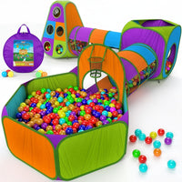 Playz 5pc Pop Up Play Tent and Crawl Through Tunnels for Kids w/Carry - Purple, Yellow, Red, Blue, White