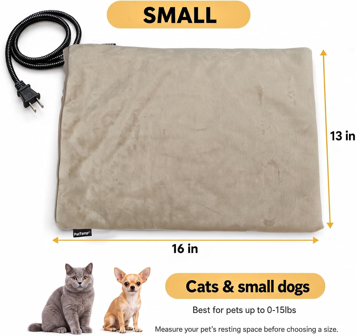 Cat Heating Pad, Heated Cat Bed, MET Safety Listed - Beige / Small: 16" x 13" x 1.6" - image 4