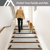 COSY HOMEER Edging Stair Treads Non-Slip Carpet Mat 28inX9in Indoor Stair Runners for Wooden Steps, Edging Stair Rugs for Kids and Dogs, 100% Polyester TPE Backing (7pc, Grey)