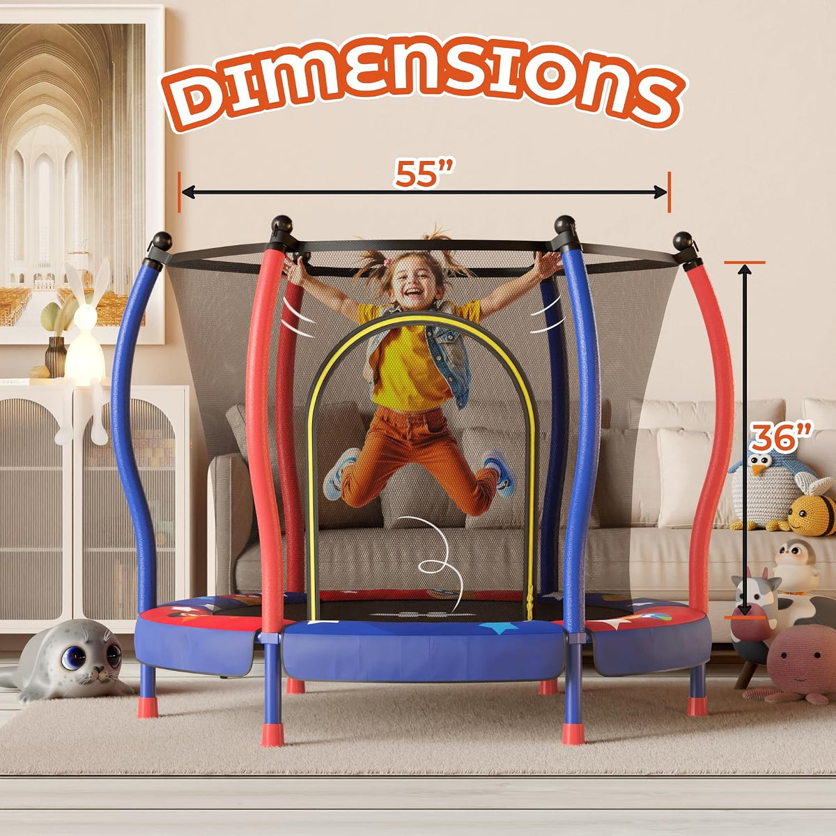 Happin 55’’ Trampoline for kids Safety Enclosure - Blue-Red / Classic - image 4